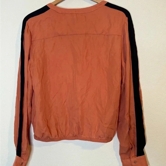 A.L.C. Burnt Orange and Black Stripe Silk Blouse - Picture 8 of 13
